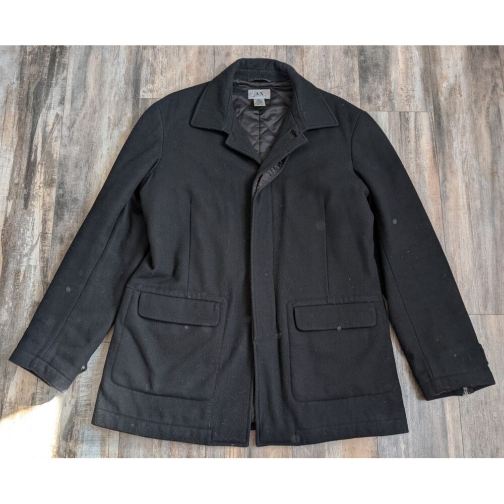 Armani Exchange Peacoat Men's Size Large Black Wool Cashmere Blend Jacket Pea